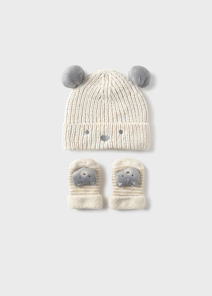 MAYORAL NEWBORN UNISEX HAT AND MITTENS SET