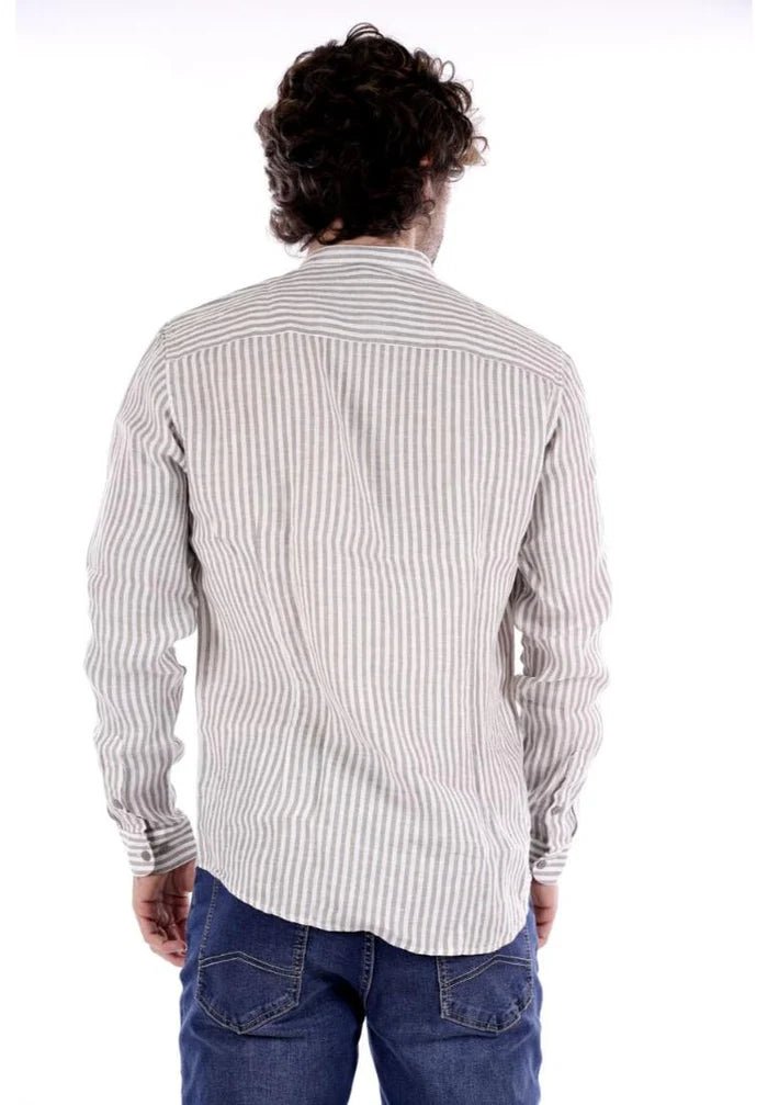 GIANNI LUPO STRIPED MANDARIN LINEN SHIRT