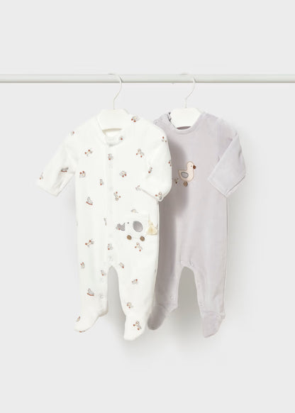 MAYORAL NEWBORN BABY SET OF 2 VELOUR ONESIES