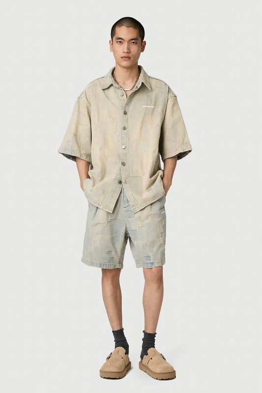 ACUPUNCTURE FASHION PATCH WORK SHORTS