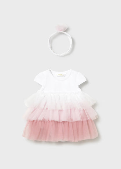 MAYORAL NEWBORN RUFFLE DRESS WITH RIBBON