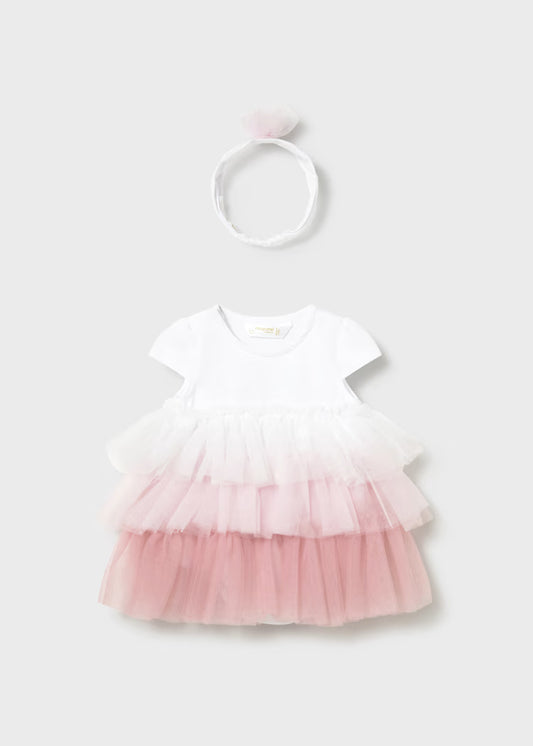 MAYORAL NEWBORN RUFFLE DRESS WITH RIBBON