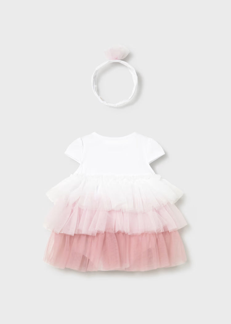 MAYORAL NEWBORN RUFFLE DRESS WITH RIBBON