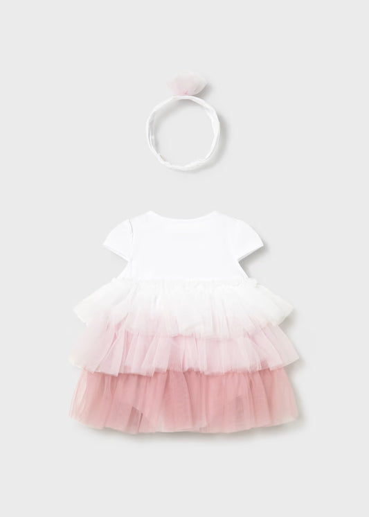 MAYORAL NEWBORN RUFFLE DRESS WITH RIBBON