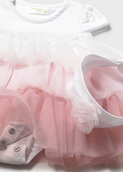 MAYORAL NEWBORN RUFFLE DRESS WITH RIBBON