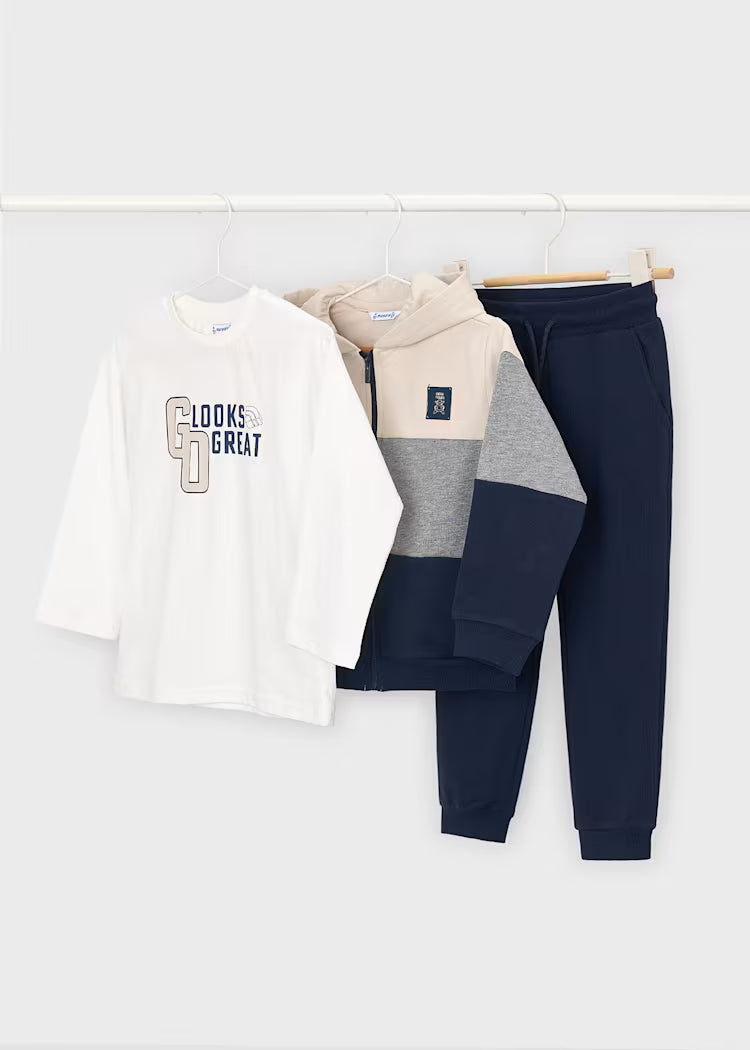 MAYORAL KIDS 3 PIECES ZIP UP HOODIE SET