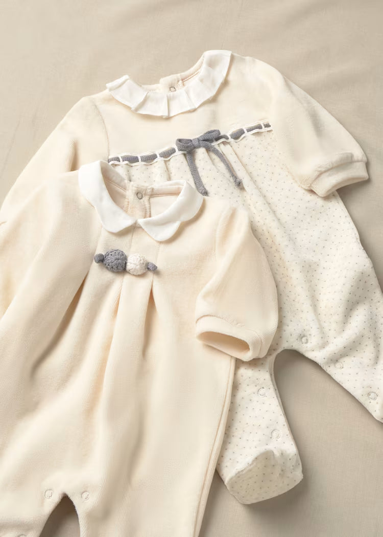 MAYORAL BABY VELOUR COLLAR ROMPER SET