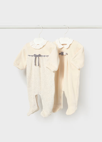 MAYORAL BABY VELOUR COLLAR ROMPER SET