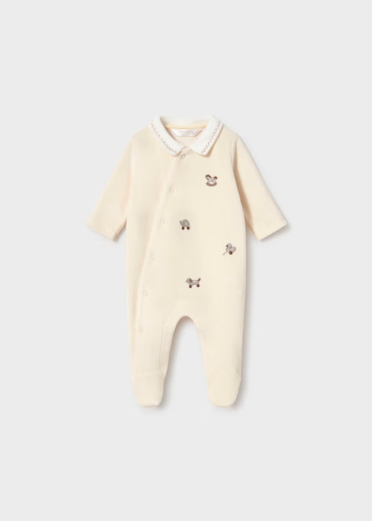 MAYORAL BABIES VELOUR BODYSUIT WITH COLLAR