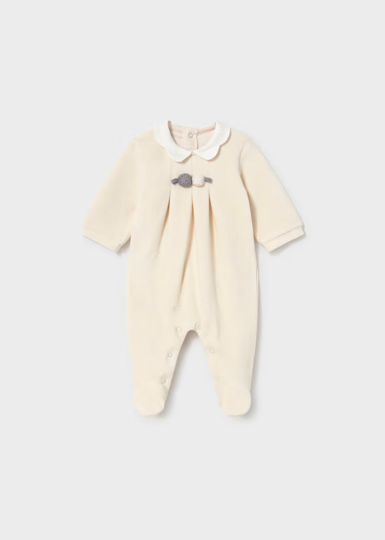 MAYORAL BABY VELOUR COLLAR ROMPER SET