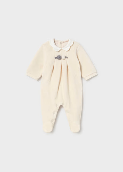 MAYORAL BABY VELOUR COLLAR ROMPER SET