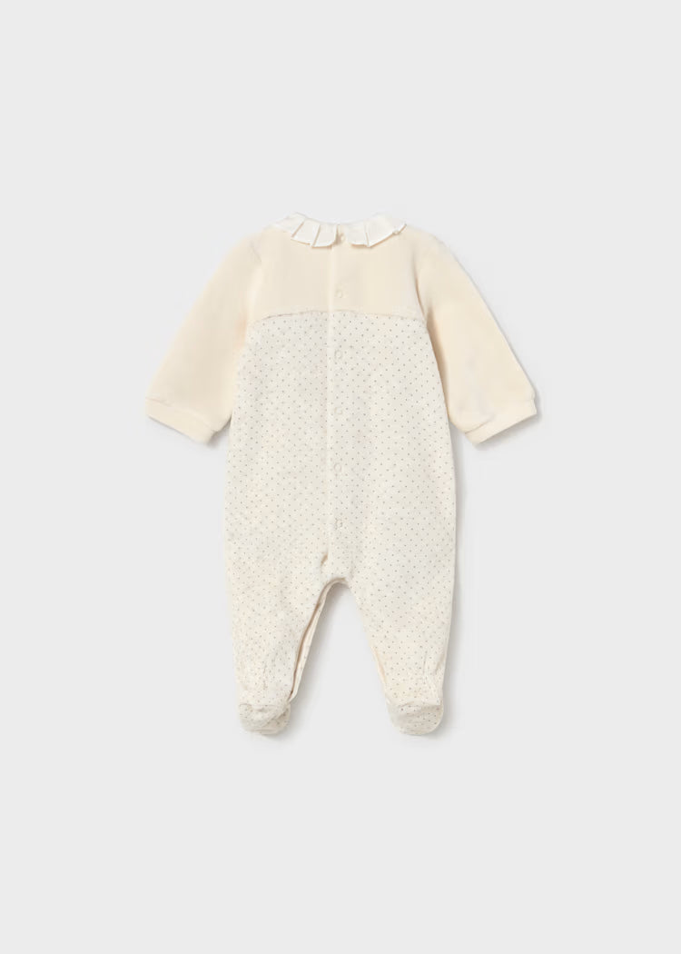 MAYORAL BABY VELOUR COLLAR ROMPER SET