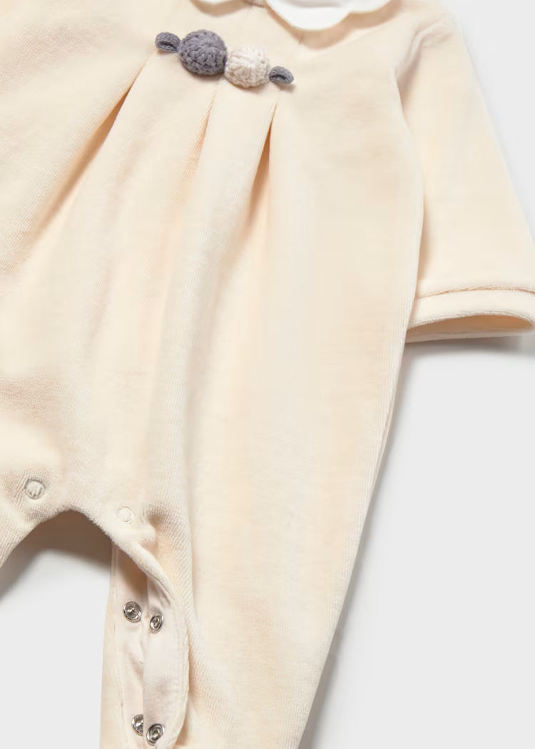 MAYORAL BABY VELOUR COLLAR ROMPER SET