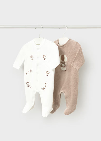 MAYORAL NEWBORN BABY SET OF TWO VELOUR ONESIES