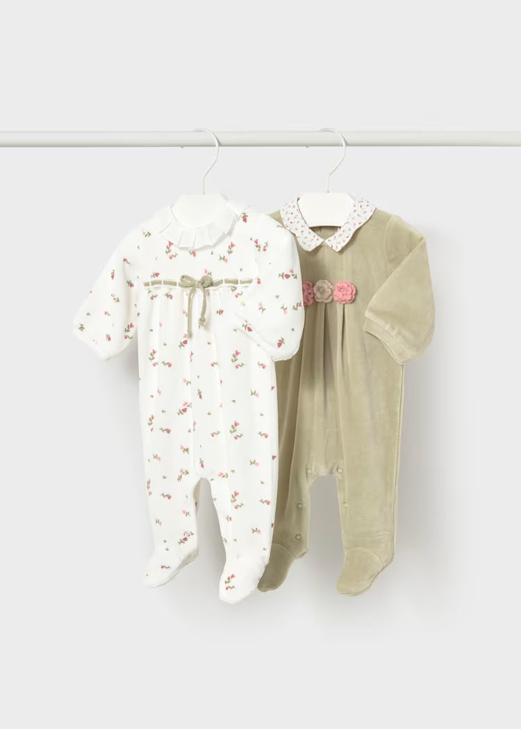 MAYORAL BABY VELOUR COLLAR ROMPER SET