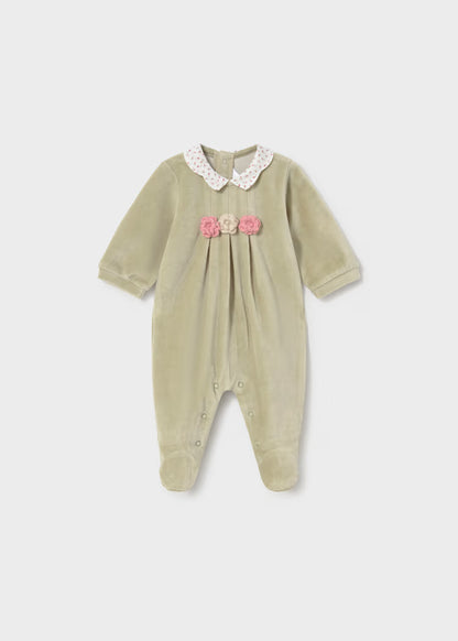 MAYORAL BABY VELOUR COLLAR ROMPER SET