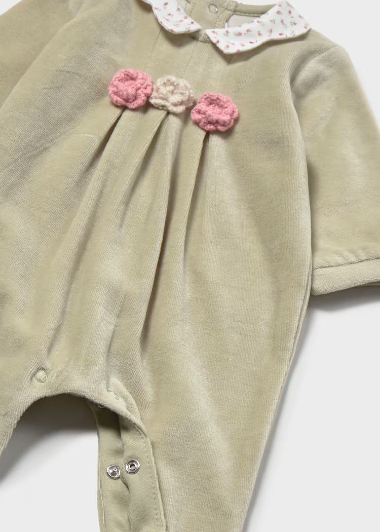 MAYORAL BABY VELOUR COLLAR ROMPER SET