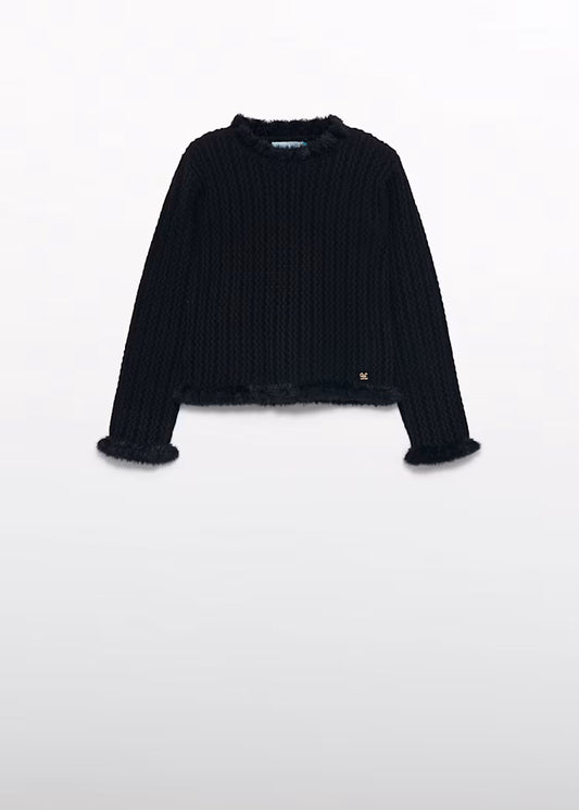 ABEL & LULA GIRLS MOCK NECK FUR SWEATER