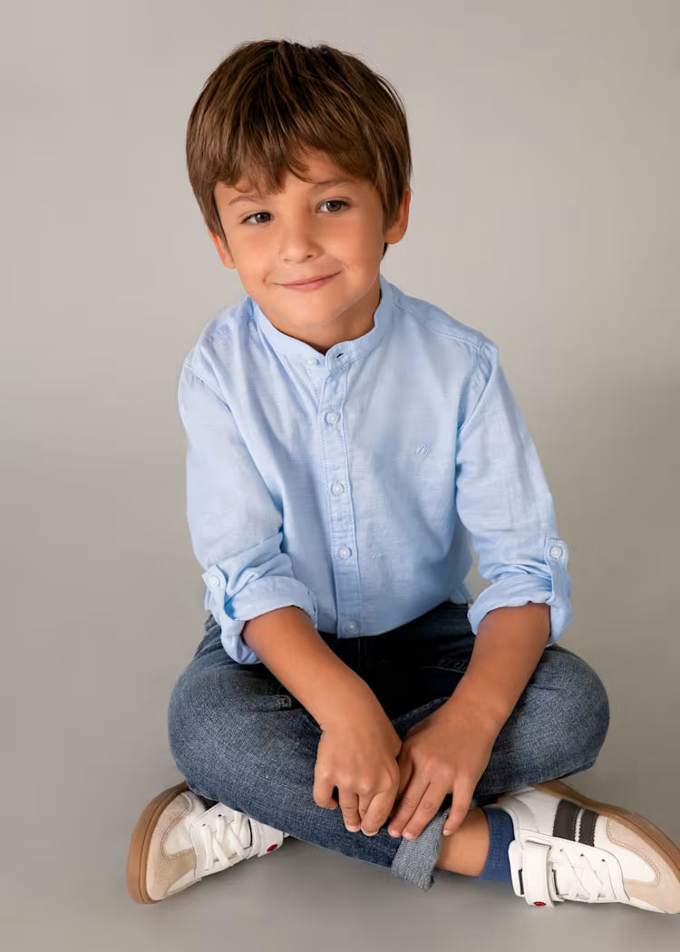 MAYORAL MAO COLLAR COTTON LINEN SHIRT