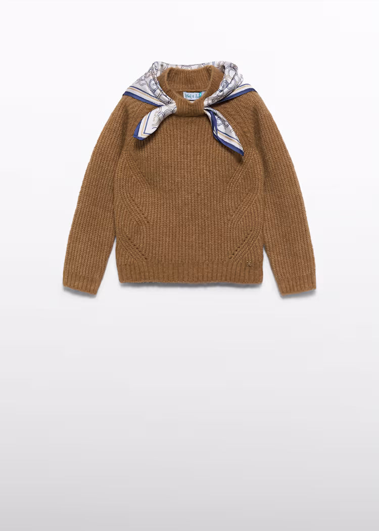 ABEL & LULA GIRLS KNITTED SCARF DETAIL SWEATER