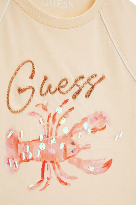 GUESS KIDS RAGLAN CROP SEQUINS T SHIRT
