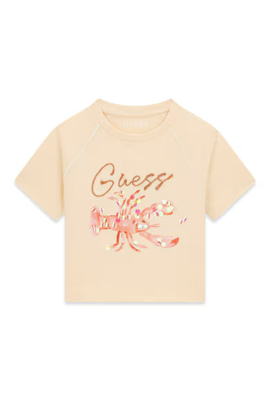 GUESS KIDS RAGLAN CROP SEQUINS T SHIRT