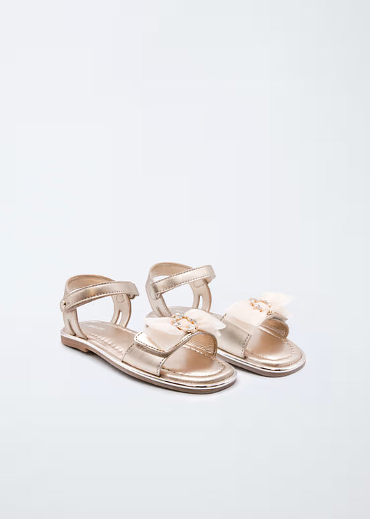 ABEL & LULA GIRL'S LEATHER BOW TULLE SANDALS