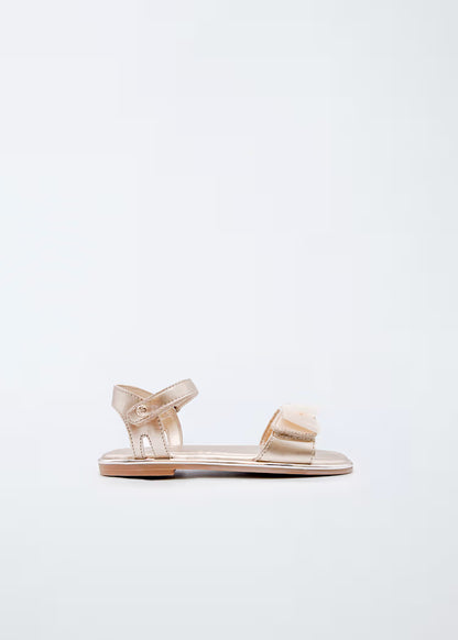 ABEL & LULA GIRL'S LEATHER BOW TULLE SANDALS