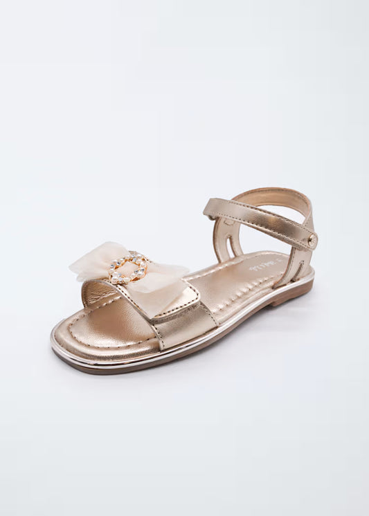 ABEL & LULA GIRL'S LEATHER BOW TULLE SANDALS