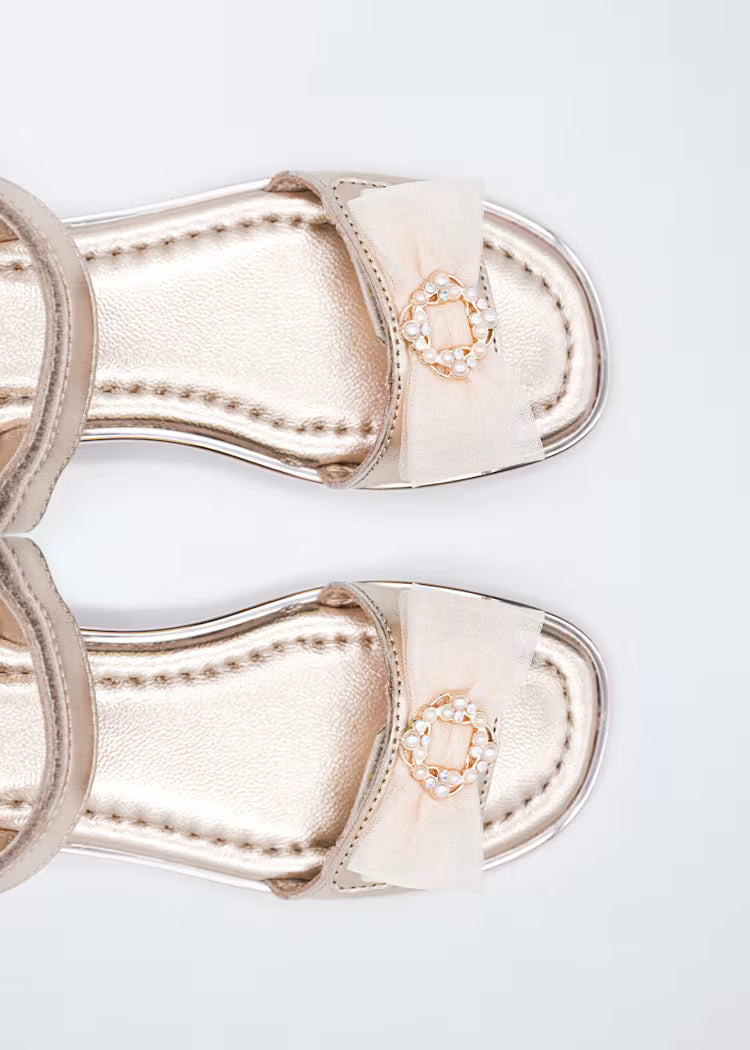 ABEL & LULA GIRL'S LEATHER BOW TULLE SANDALS