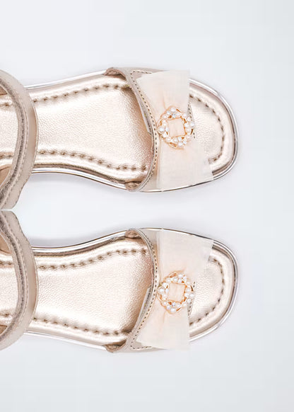 ABEL & LULA GIRL'S LEATHER BOW TULLE SANDALS