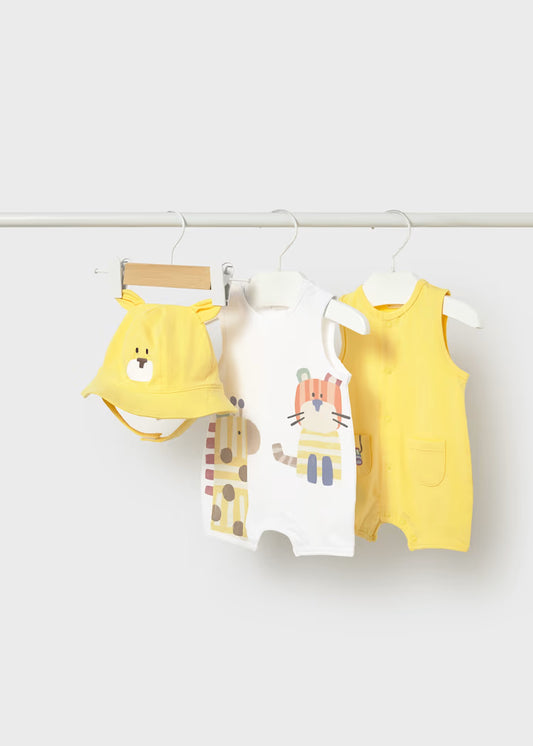 MAYORAL SET OF 2 ROMPERS NEWBORN WITH EARED HAT