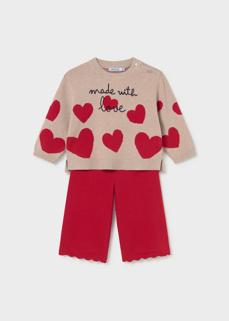 MAYORAL GIRLS ALLOVER HEARTS KNITTED SET SWEATER & PANTS