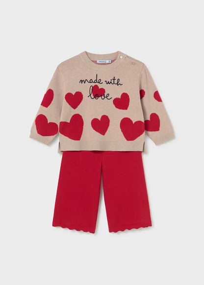 MAYORAL GIRLS ALLOVER HEARTS KNITTED SET SWEATER & PANTS