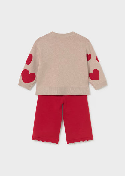 MAYORAL GIRLS ALLOVER HEARTS KNITTED SET SWEATER & PANTS