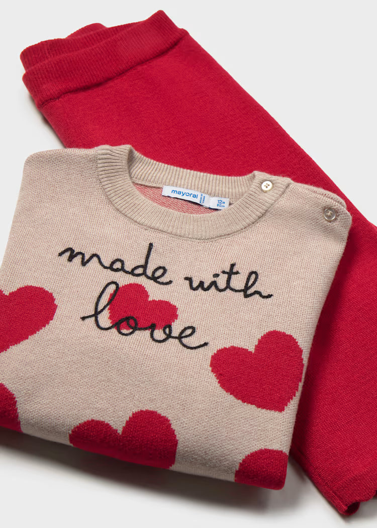 MAYORAL GIRLS ALLOVER HEARTS KNITTED SET SWEATER & PANTS