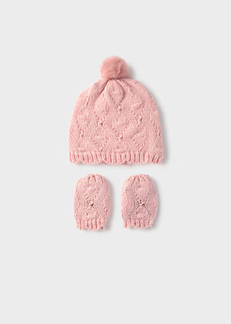 MAYORAL BABY GIRL KNITTED HAT & MITTENS SET