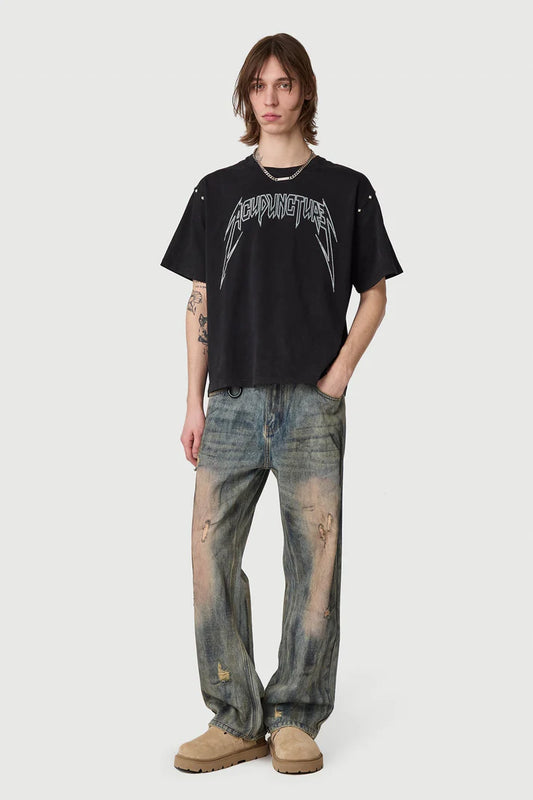 ACUPUNCTURE FASHION STUDDED METAL T SHIRT