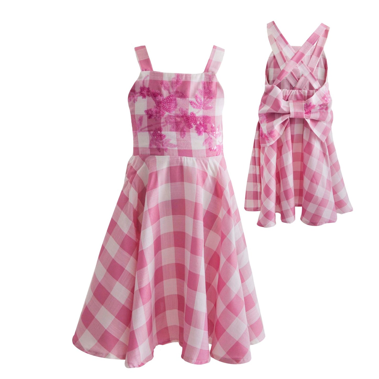 TC PINKLADY EMBROIDERED BACK BOW DRESS