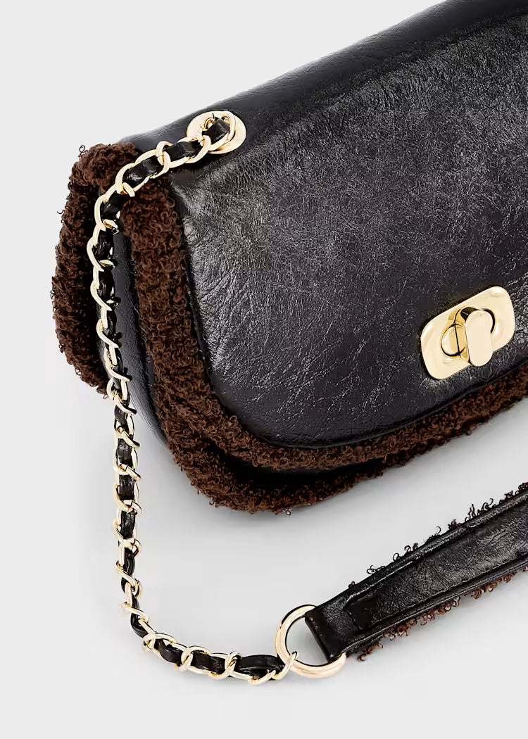 ABEL & LULA GIRLS MIXED FAUX-SHEARLING BAG