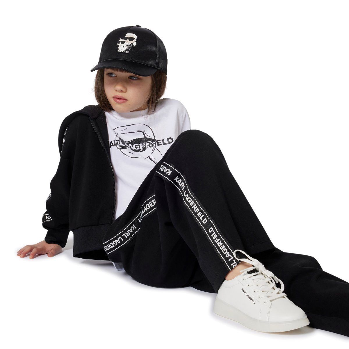 KARL LAGERFELD KIDS SIDE LOGO TAPE ZIP HOODIE