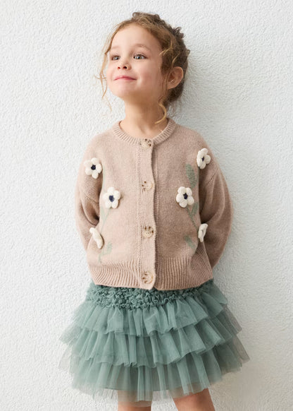 MAYORAL KIDS KNITTED FLOWERS APPLIQUE CARDIGAN