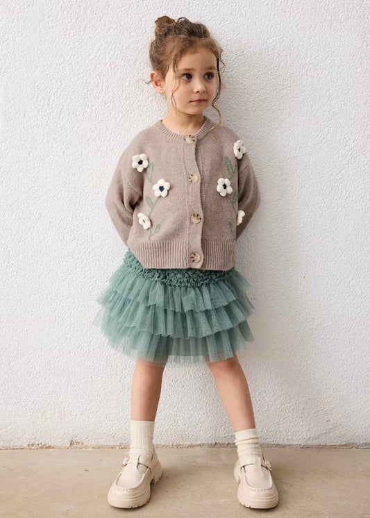 MAYORAL KIDS KNITTED FLOWERS APPLIQUE CARDIGAN