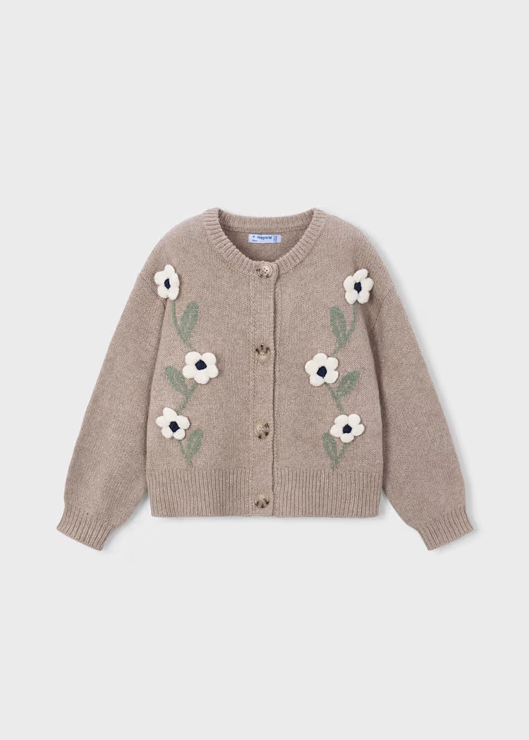 MAYORAL KIDS KNITTED FLOWERS APPLIQUE CARDIGAN