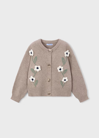 MAYORAL KIDS KNITTED FLOWERS APPLIQUE CARDIGAN
